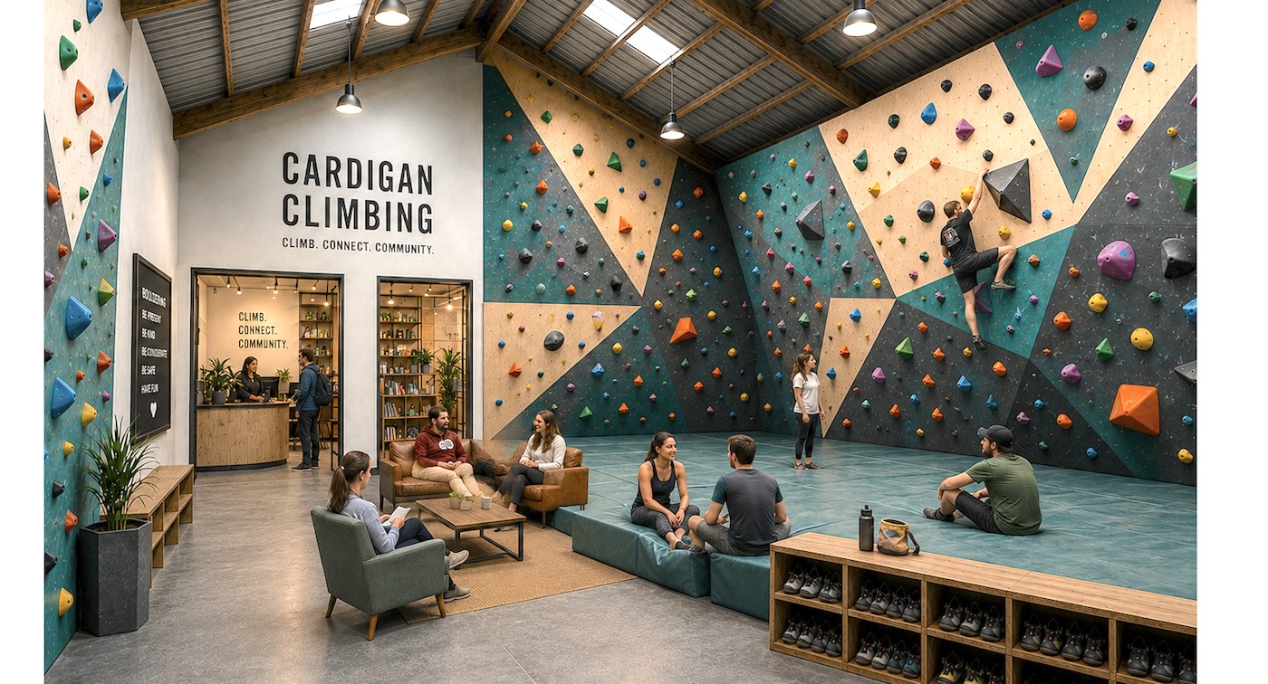 The bouldering area inside Cardigan Climbing