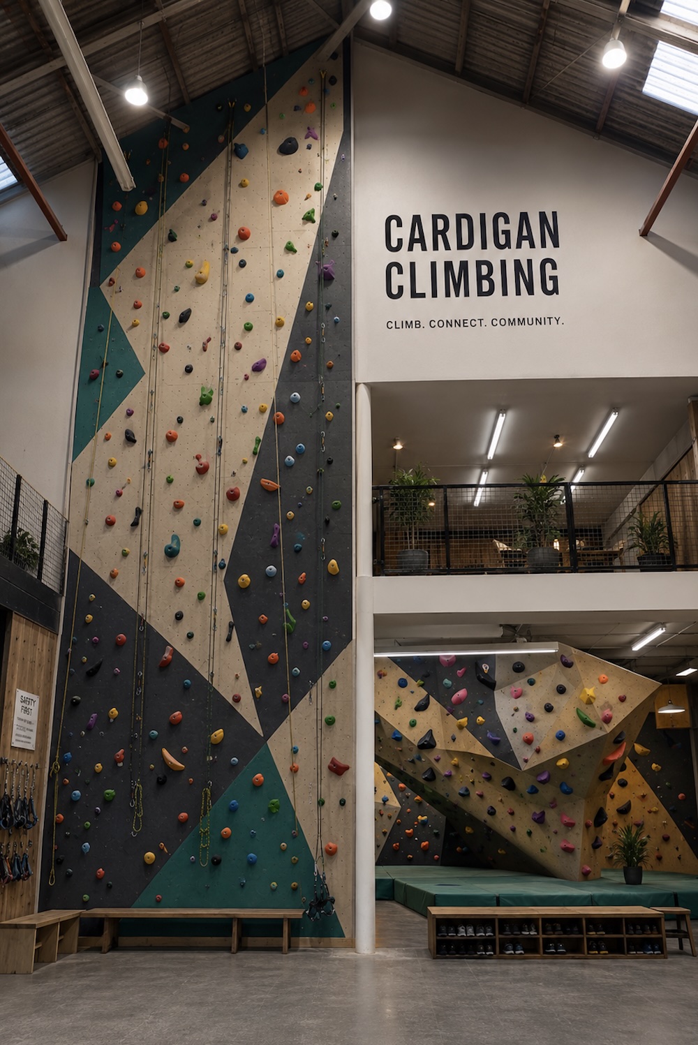 A group learning to climb at Cardigan Climbing Centre