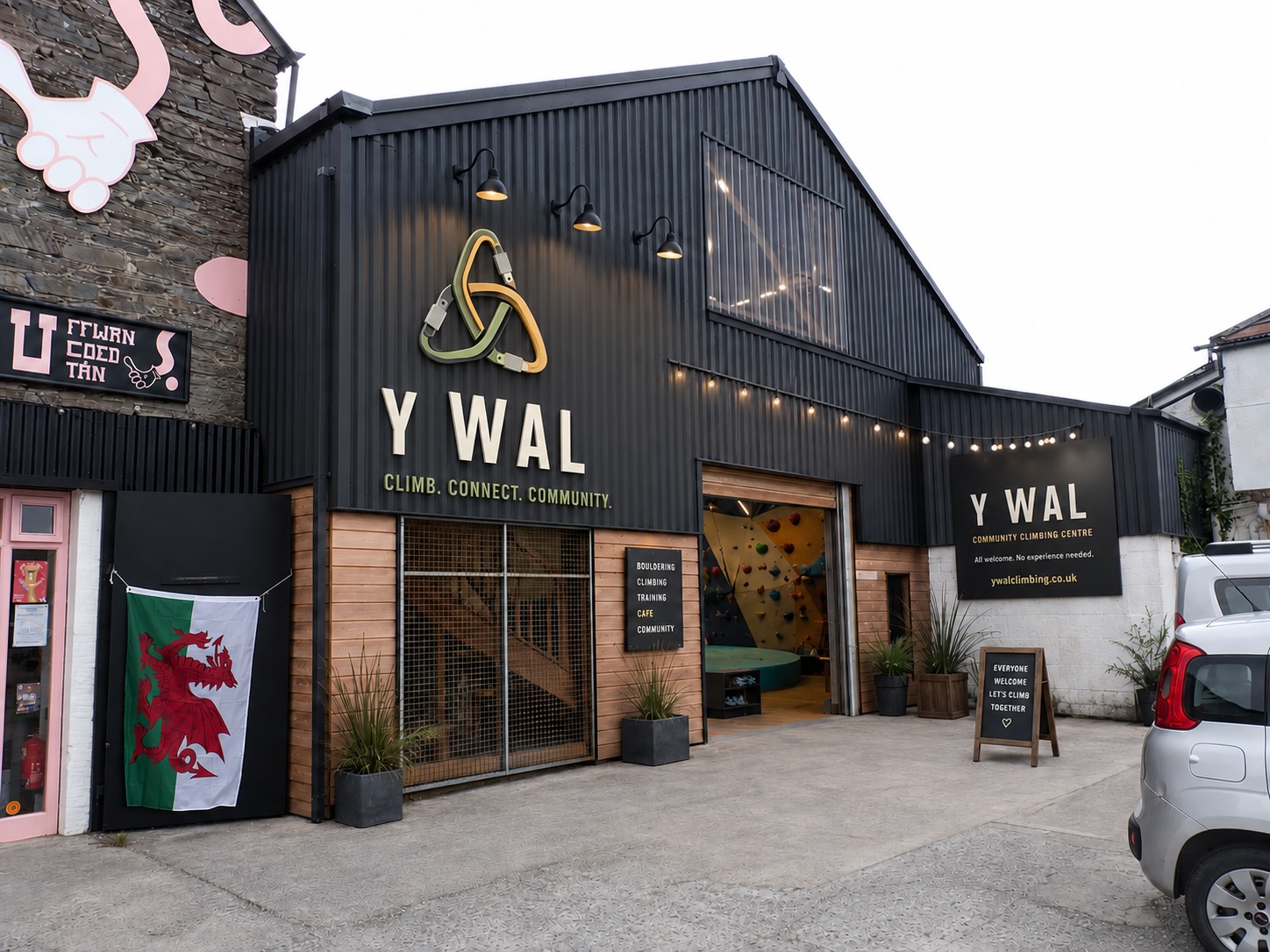 Y Wal — exterior view of the community climbing centre